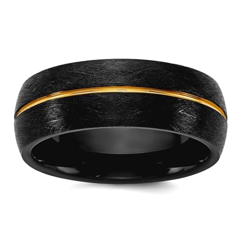 JewelryWeb Keramik-Ring mit schwarzem Kratz-Finish und gelbem IP-beschichtetem Zentrum, 8 mm, Bandgröße 9,5, für Damen und Herren von JewelryWeb