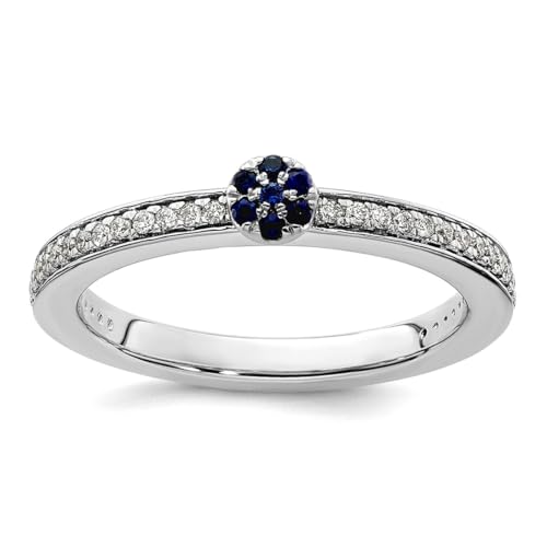 JewelryWeb Ring aus 14 Karat Weißgold, stapelbar, künstlicher Saphir und Diamant, Größe 6, stapelbar von JewelryWeb