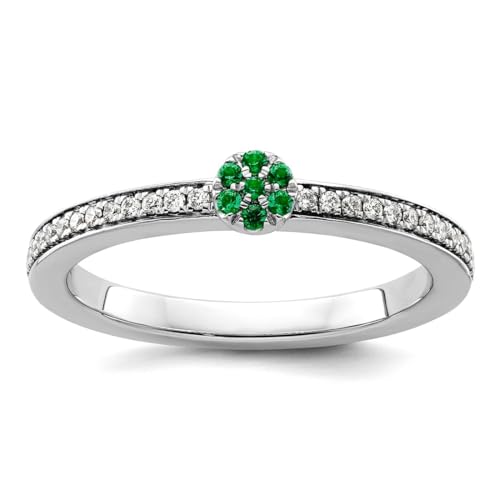 JewelryWeb Ring aus 14 Karat Weißgold, stapelbar, künstlicher Smaragd, Größe 8, stapelbarer Ring für Damen von JewelryWeb