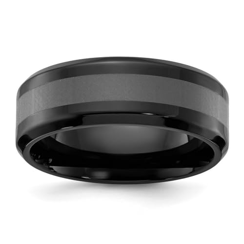 JewelryWeb Ring aus Edelstahl, poliert, schwarz, IP-beschichtet, gebürstete Mitte, 8 mm, Bandgröße 11,5, Bandstil, Ring für Damen und Herren von JewelryWeb