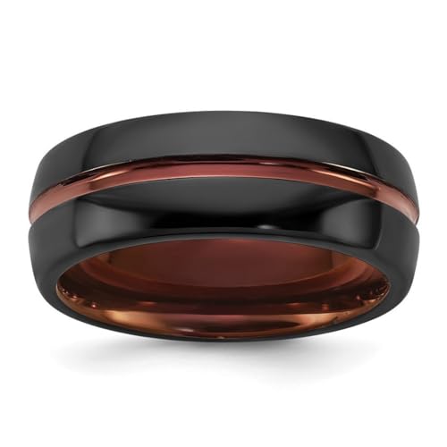 JewelryWeb Ring aus Keramik, schwarz poliert mit roter IP-plattierter Mitte und Innenseite, 8 mm Bandgröße, 7-Band-Stil, für Damen und Herren von JewelryWeb