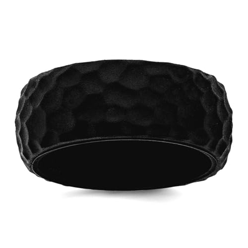 JewelryWeb Ring aus Silikon, schwarz, 8,50 mm, gehämmert, 9-Band-Stil, für Damen und Herren von JewelryWeb