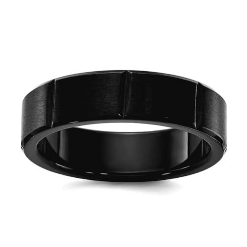 JewelryWeb Ring aus Titan gebürstet und poliert, IP-beschichtet, gerillt, 6 mm, Bandgröße, 9-Band-Stil, für Damen und Herren von JewelryWeb