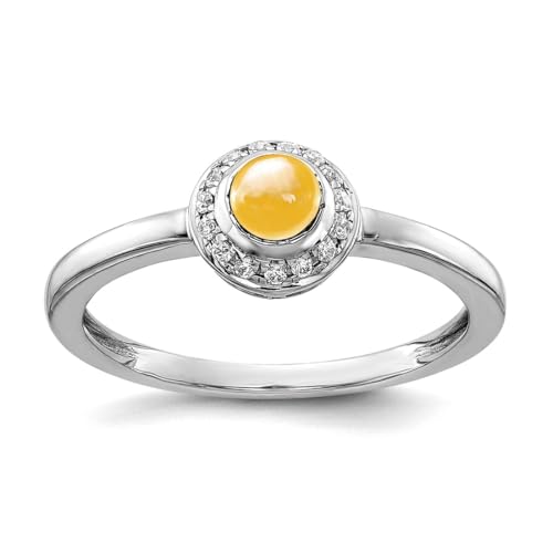 JewelryWeb Ring für Damen, 14 Karat Weißgold, Diamant und Cabachon-Citrin, Größe 7 von JewelryWeb