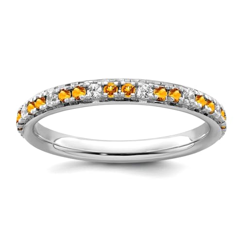 JewelryWeb Ring für Damen, 2,5 mm, 14 Karat Weißgold, stapelbar, Citrin und Diamant, Größe 7, stapelbar von JewelryWeb