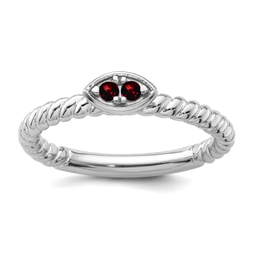 JewelryWeb Ring für Damen, 2,5 mm, 14 Karat Weißgold, stapelbar, Granat, gedreht, Größe 7 von JewelryWeb