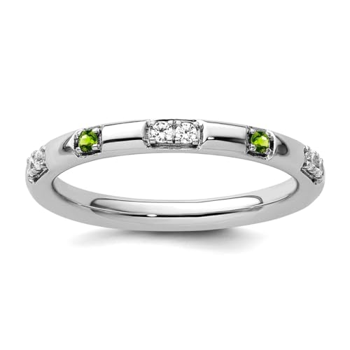 JewelryWeb Ring für Damen, 2,5 mm, 14 Karat Weißgold, stapelbar, Peridot und Diamant, Größe 7 von JewelryWeb