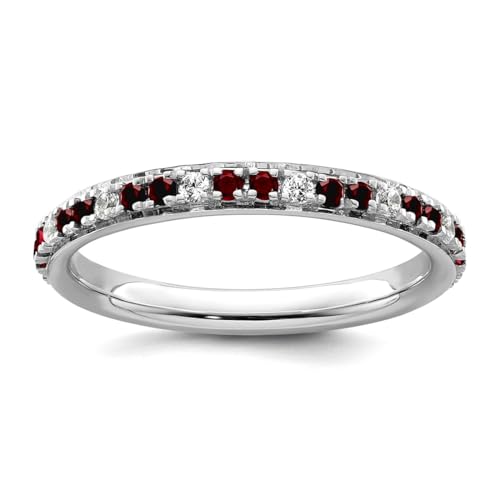 JewelryWeb Ring für Damen, 2,5 mm, 14 Karat Weißgold, stapelbar, Rubin und Diamant, Größe 7, stapelbar von JewelryWeb