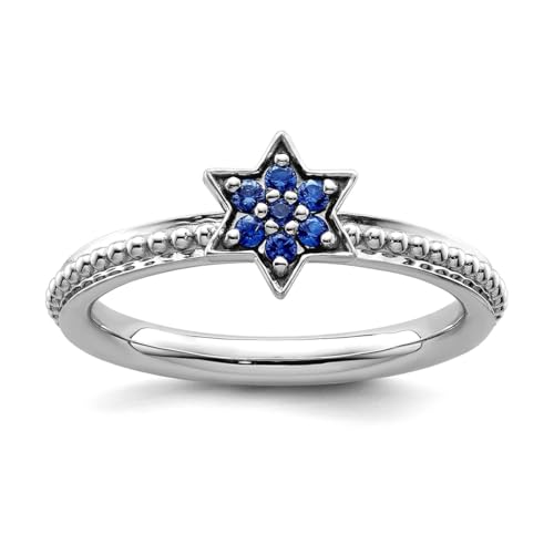 JewelryWeb Ring für Damen, 2,5 mm, 14 Karat Weißgold, stapelbar, künstlicher Saphir-Stern, Größe 7 von JewelryWeb