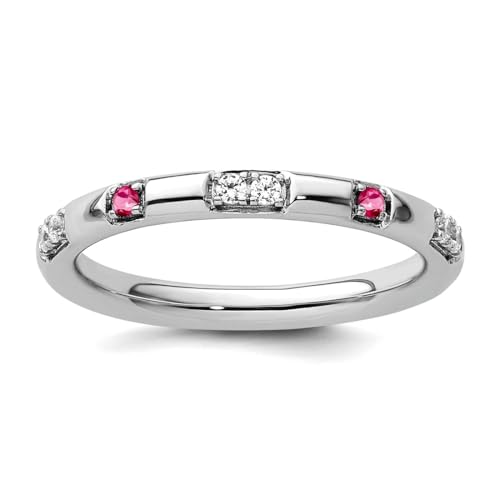 JewelryWeb Ring für Damen, 2,5 mm, 14 Karat Weißgold, stapelbar, rosa Turmalin und Diamant, Größe 6 von JewelryWeb