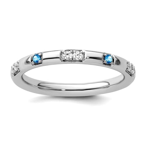 JewelryWeb Ring für Damen, 2,5 mm, 14 Karat Weißgold, stapelbarer Blautopas und Diamant, Größe 7, stapelbar von JewelryWeb