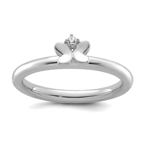 JewelryWeb Ring für Damen, 2,5 mm, 14 Karat Weißgold, stapelbarer Diamant, Schmetterlingsring, Engelsflügel, Größe 5 von JewelryWeb