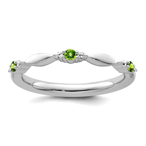 JewelryWeb Ring für Damen, 2 mm, 14 Karat Weißgold, stapelbar, Peridot und Diamant, Größe 7 von JewelryWeb