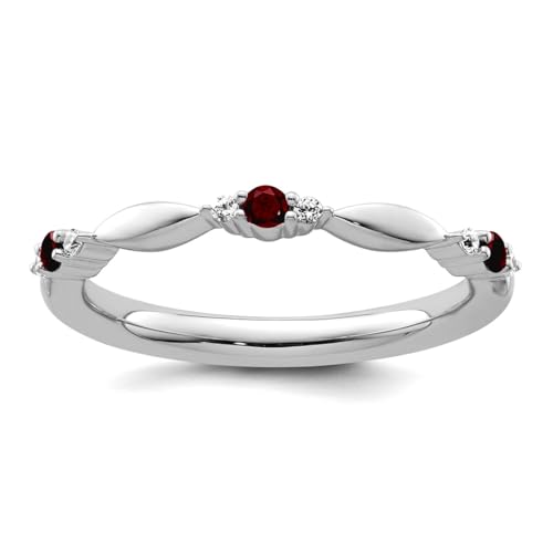 JewelryWeb Ring für Damen, 2 mm, 14 Karat Weißgold, stapelbar, Rubin und Diamant, Größe 7, stapelbar von JewelryWeb