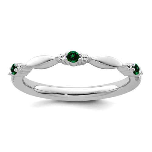 JewelryWeb Ring für Damen, 2 mm, 14 Karat Weißgold, stapelbar, Smaragd und Diamant, Größe 7, stapelbar von JewelryWeb