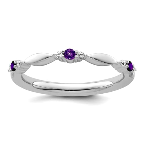 JewelryWeb Ring für Damen, stapelbar, 14 Karat Weißgold, Amethyst und Diamant, Größe 7, stapelbar, 2 mm von JewelryWeb