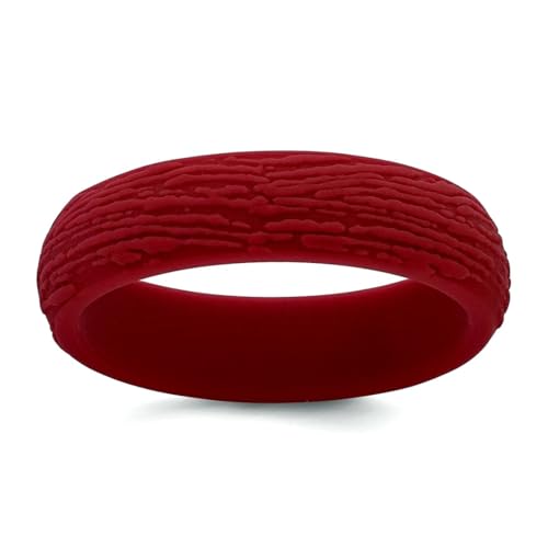 JewelryWeb Ring für Damen und Herren, Silikon, 5,70 mm, Holzmaserung, 7 Bänder, Dunkelrot von JewelryWeb
