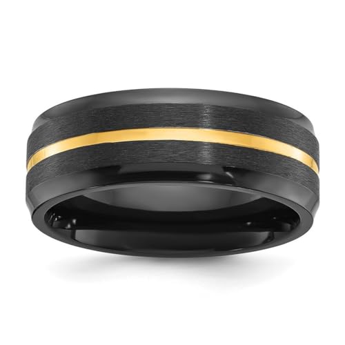 JewelryWeb Ring für Damen und Herren, schwarzer Zirkonia, gebürstet und poliert, IP-beschichtet, 8 mm, Bandgröße 11, Band-Stil von JewelryWeb