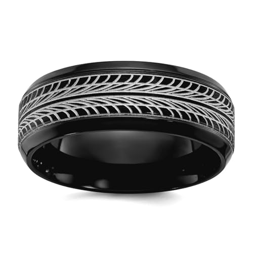 JewelryWeb Ring mit schwarzem Zirkonium, poliert, gelasert, Reifendesign, 8 mm, Bandgröße 12,5, für Damen und Herren von JewelryWeb