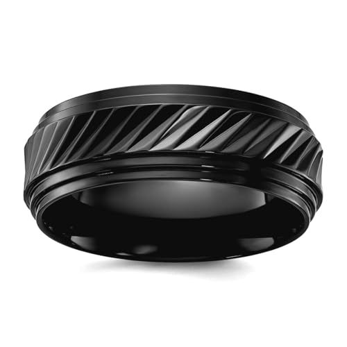 JewelryWeb Ring mit schwarzem Zirkonium, poliert, gerillt, 8 mm, Ringgröße 10, für Damen und Herren von JewelryWeb