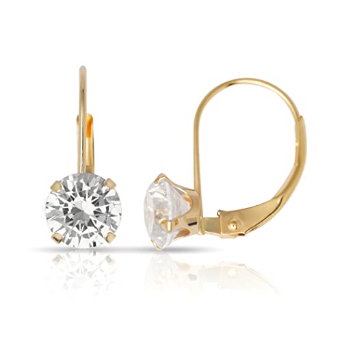 JewelryWeb Solides 14 Karat Gold 6 mm simulierter Diamant CZ feste Hebelverschluss Ohrringe Ohrstecker für Frauen in, One Size, Zirkonia Diamant Edelstein, Zirkonia von JewelryWeb