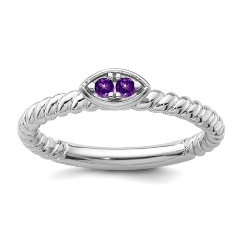 JewelryWeb Stapelbarer Ring für Damen, 2,5 mm, 14 Karat Weißgold, Amethyst, Größe 8, stapelbar von JewelryWeb