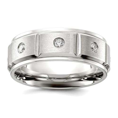 JewelryWeb Titan gebürstet und poliert mit CZ simuliertem Diamant, 8 mm, Bandgröße 10,5 Bandstil, Ring für Damen und Herren von JewelryWeb