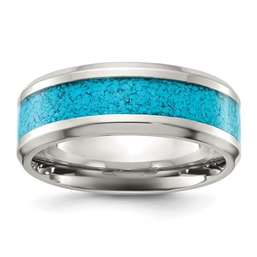 JewelryWeb Titan poliert mit simuliertem Türkis-Inlay 8 mm Bandgröße 10,5 Band-Stil Ring für Damen und Herren von JewelryWeb