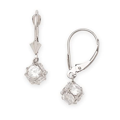 Jewelryweb 14 Karat Gelb- oder Weißgold, Zirkonia, simulierter Diamant, Discokugel-Ohrringe für Damen und Jugendliche (3 Größen), Kugel-Ohrring in 3 Größen, One Size, Zirkonia Edelstein Goldfarben von JewelryWeb