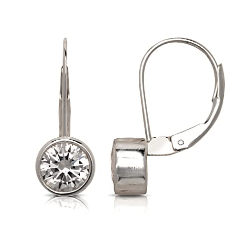 Jewelryweb Ohrstecker für Damen, 925er Sterlingsilber, 6 mm, Zirkonia, künstlicher Diamant, Lünette, Klappbügel, 6 mm x 22 mm von JewelryWeb