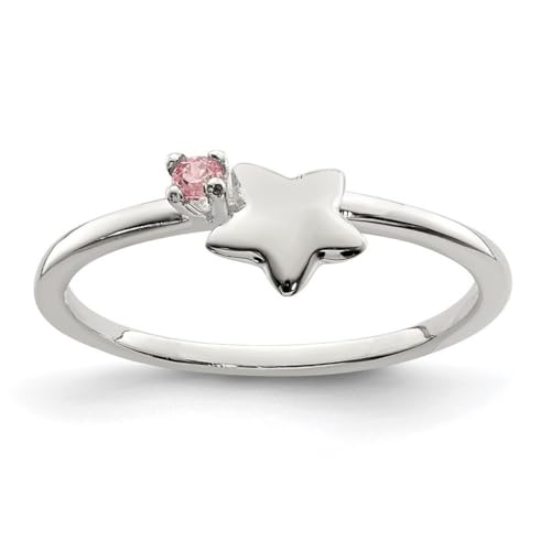 Kinderring aus 925er-Sterlingsilber, polierter rosafarbener Zirkonia, künstlicher Diamant, Sternform, Größe H, 6 mm breit, Schmuckgeschenk für Damen, H, Cubic Zirkonia Metall Zirkonia Edelstein von JewelryWeb