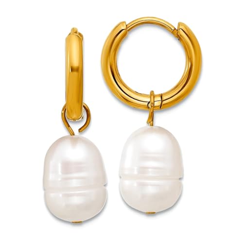 Kreolen, 6 mm, Edelstahl, poliert, gelb, Ip Süßwasser-Zuchtperle, 26 x 6 mm breit, 2 mm dick, Schmuckgeschenk für Mutter, One Size, Metall Perle Edelstahl, Kein Edelstein von JewelryWeb