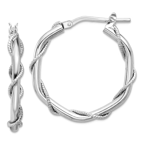 Kreolen, 925er-Sterlingsilber, rhodiniert, poliert, strukturiert, gedreht, 26 x 26 mm breit, 3,5 mm dick, Schmuckgeschenk für Mutter, One Size, Metall Silber Metall Rhodium Silberfarben, Kein von JewelryWeb