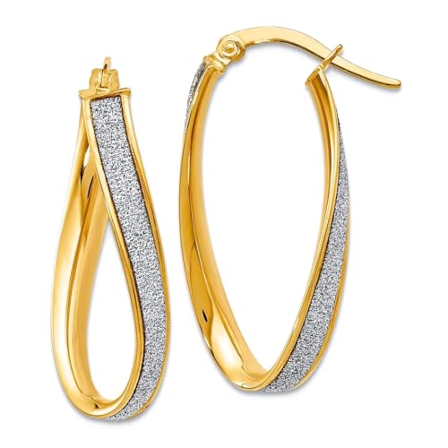 Kreolen-Ohrringe aus 14-karätigem Gelbgold, mit poliertem Glitzer, oval, gedreht, 28 x 13 mm breit, 3,75 mm, Thi-Creolen-Ohrringe für Damen Kreolen-Ohrringe aus 14-karätigem Gelbgold, mit poliertem Glitzer, oval, gedreht, 28 x 13 mm breit, 3,75 mm, Thi-Creolen-Ohrringe für Damen von JewelryWeb