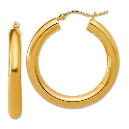 Kreolen aus 10 Karat Gelbgold, poliert, leicht, 31,5 x 16,25 mm breit, 3 mm dick, Kreolen für Damen von JewelryWeb