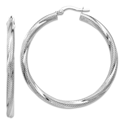 Kreolen aus 10 Karat Weißgold, strukturiert, poliert, gedreht, 41 x 39,7 mm breit, 3 mm dick, Kreolen für Damen von JewelryWeb