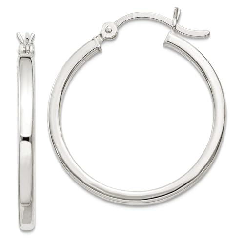 Kreolen aus 925er-Sterlingsilber, hohl, Scharnier, 2,5 mm, poliert, Maße: 25 x 25 mm breit, 2,5 mm dick, Schmuck für Damen von JewelryWeb
