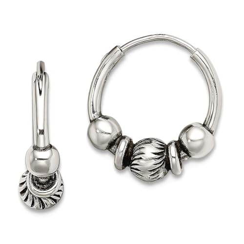 Kreolen aus 925er Sterlingsilber, oxidierte Perlen, 13,1 x 12,6 mm breit, 4 mm dick, Kreolen für Damen von JewelryWeb