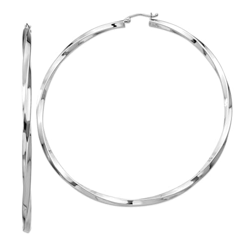 Kreolen aus 925er Sterlingsilber, poliert, hohl, Scharnier, gedreht, Maße: 83 x 81 mm breit, 3 mm dick, Schmuck für Damen von JewelryWeb