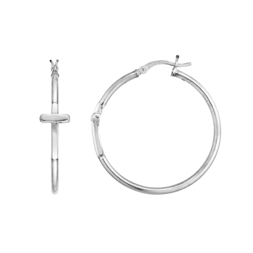 Kreolen aus 925er Sterlingsilber, rhodiniert, runde Röhre, 35 mm, Kreolen mit religiösem Glauben, Kreolen-Ohrringe für Frauen von JewelryWeb