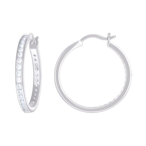 Kreolen aus 925er-Sterlingsilber für Damen, Zirkonia, künstlicher Diamant, 28 x 3 mm, breite Kreolen für Frauen von JewelryWeb