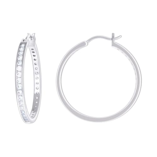 Kreolen aus 925er-Sterlingsilber für Damen, Zirkonia, künstlicher Diamant, 32 x 3 mm, breite Kreolen für Frauen von JewelryWeb
