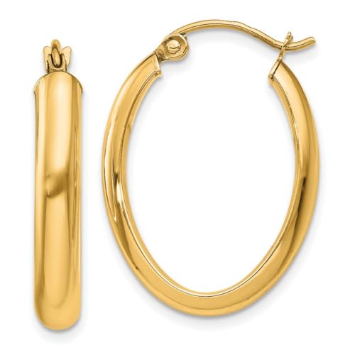 Kreolen aus massivem 14-karätigem Gelbgold, poliert, 3,75 mm, ovale Röhre, 25 x 17 mm breit, 3,75 mm dick, Kreolen für Damen von JewelryWeb