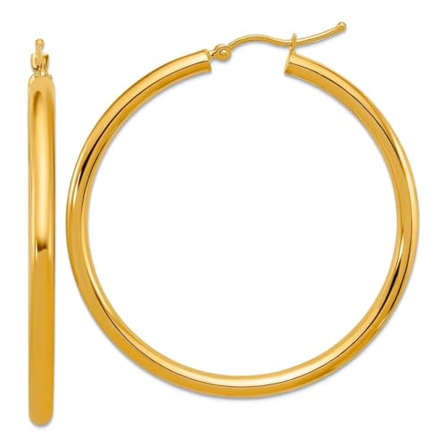Kreolen aus massivem Gelbgold, poliert, 3 mm, poliert, 45 x 45 mm breit, 3 mm dick, Kreolen für Damen von JewelryWeb