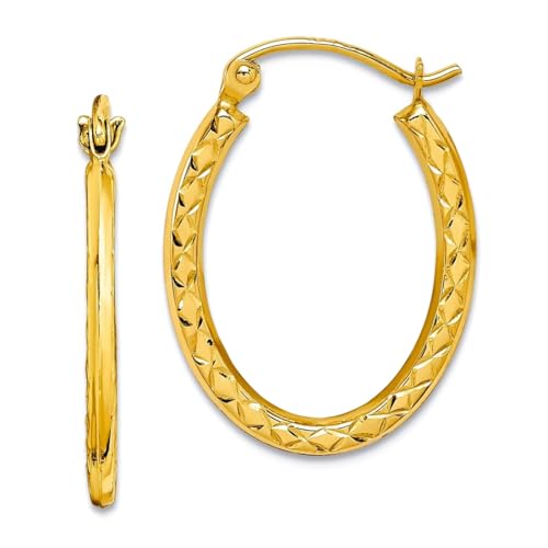Kreolen für Damen, 10 Karat Gelbgold, poliert, Scharnier, strukturiert, hohl, oval, 22 x 17 mm breit, 2 mm dick von JewelryWeb