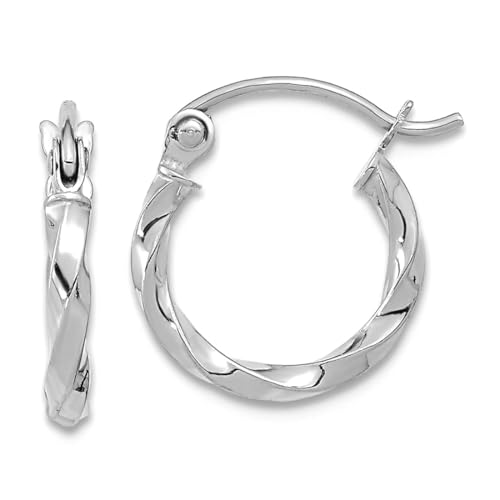 Kreolen für Damen, 10 Karat Weißgold, gedreht, poliert, 13,34 x 12,08 mm breit, 2 mm dick von JewelryWeb