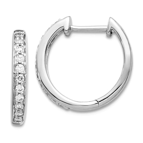 Kreolen mit Scharnier, 10 Karat Weißgold, Diamanten, 14 x 15 mm breit, 2 mm dick, Kreolen für Damen von JewelryWeb