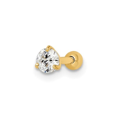 Labret-Ohrstecker aus 14-karätigem Gold, rund, Zirkonia, künstlicher Diamant, 13,09 x 4,24 mm breit, Schmuck, Geschenke für Frauen von JewelryWeb