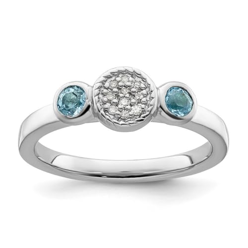 Lünette aus 925er-Sterlingsilber, poliert, Krappenfassung, stapelbar, Db, rund, blauer Topas und Durchmesser. Ring, USA-Größe 7, Schmuck für Damen, One Size, Metall Blautopas Edelstein Metall:, von JewelryWeb