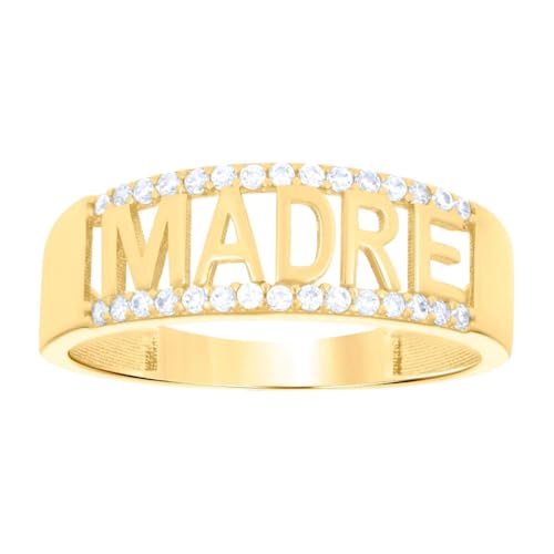 Madre sprechender Damenring aus 14 Karat Gelbgold, Zirkonia, simulierter Diamant, 6,2 x 6,2 mm breit, Bandstil-Ring für Frauen von JewelryWeb